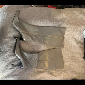 Grey knee high boots